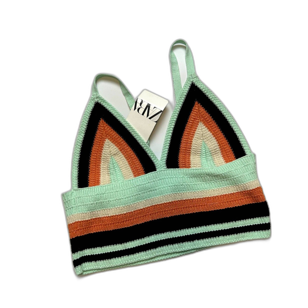 Zara Mint & Black Crochet Bralette Top